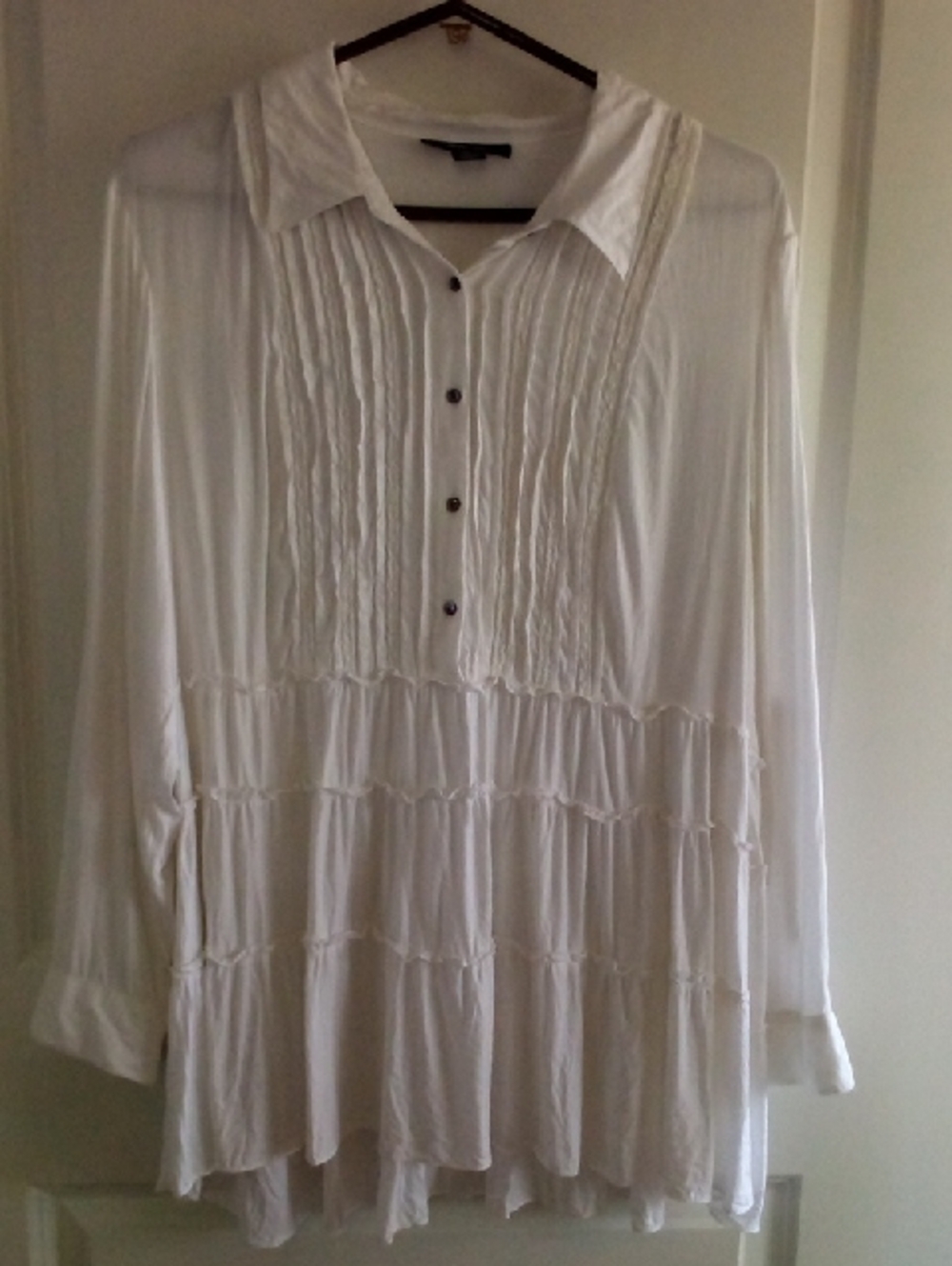 Style & Co. White Pintuck Tiered Button-Front Tunic